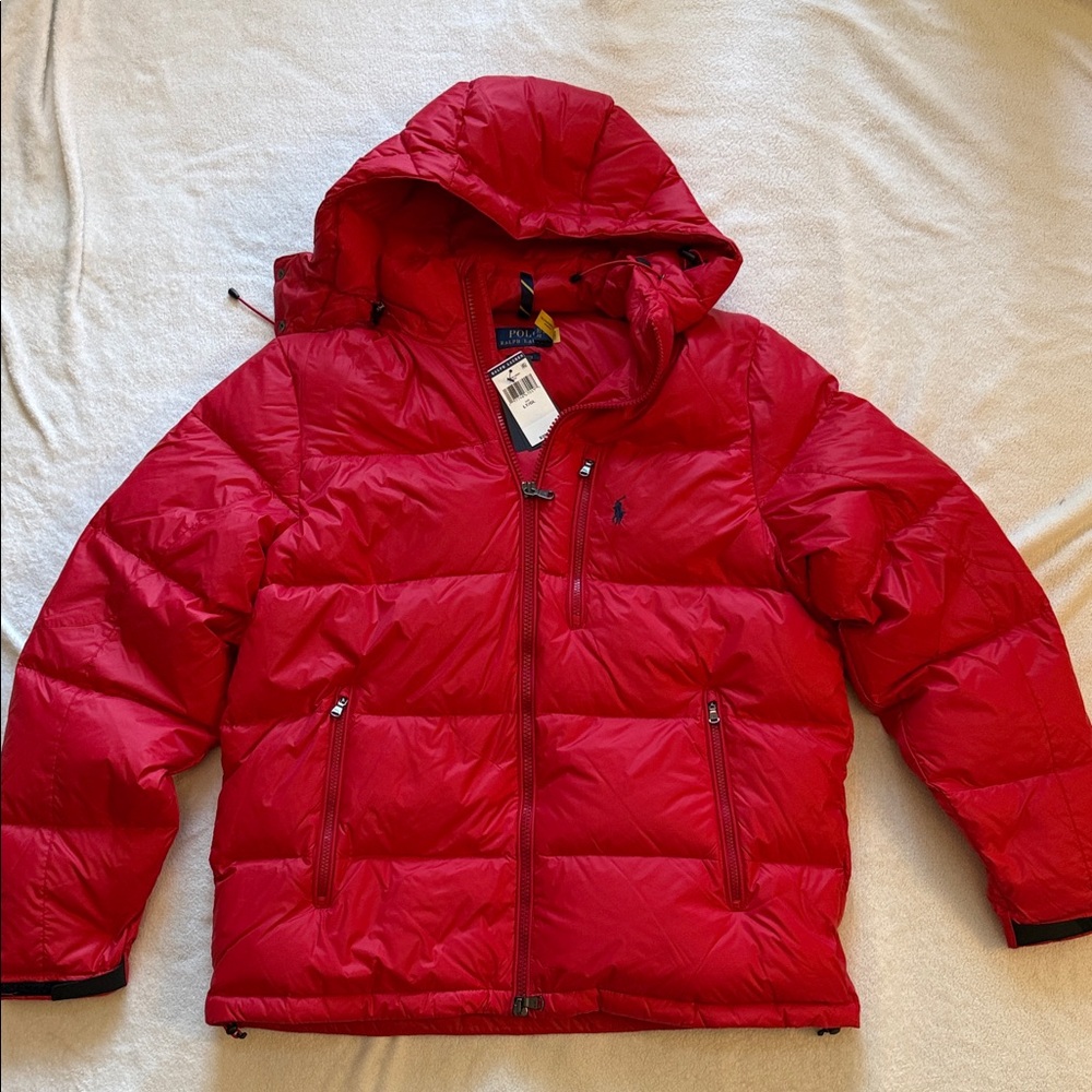 Polo by Ralph Lauren Red Hooded Down-Filled Puffer Jacket - Large